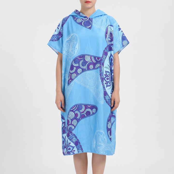 Soft, absorbent women's hooded changing towel poncho. Quick-dry swimwear cover-up for beach & travel.