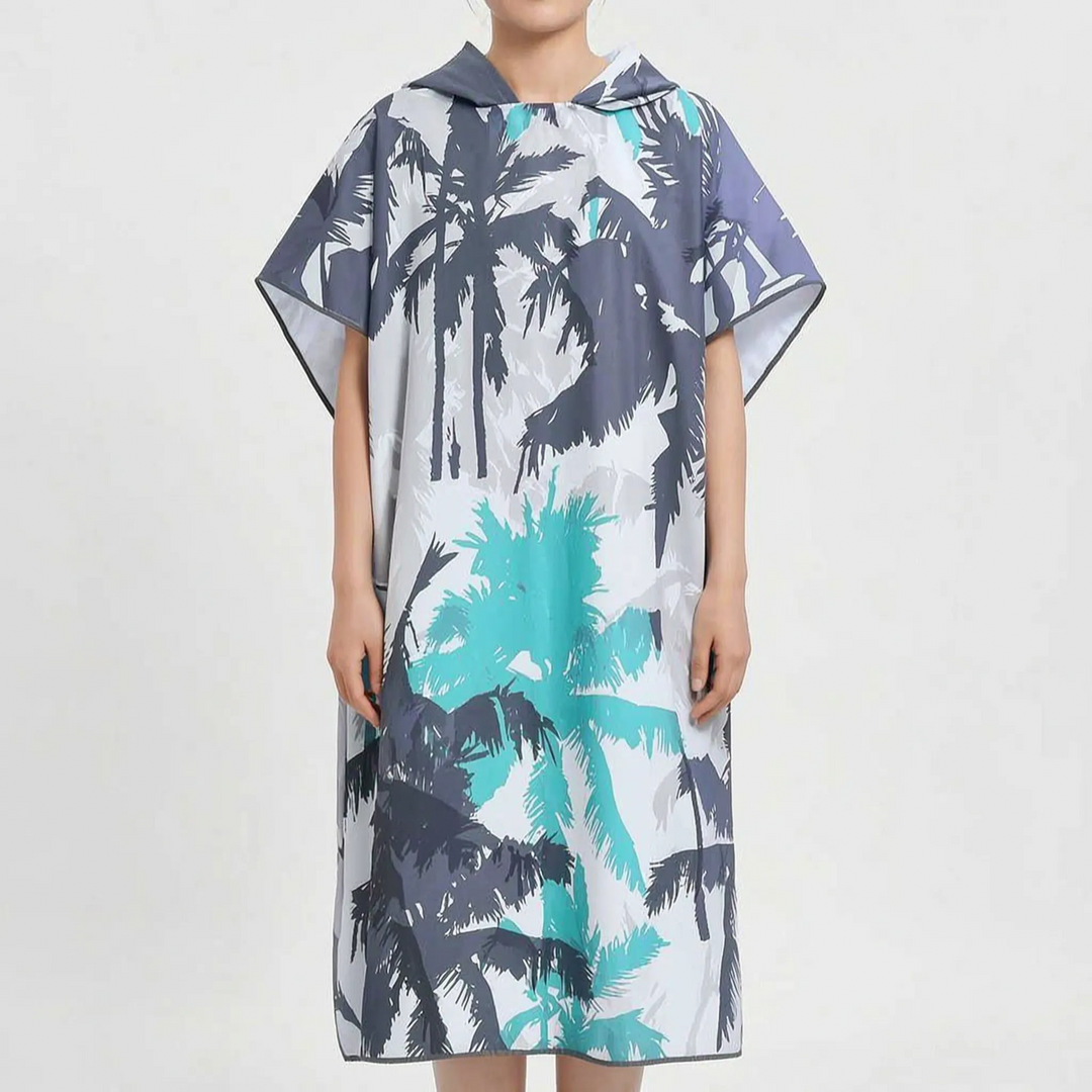Plush, absorbent women's hooded changing towel. Tropical print beach poncho & convenient swim cover-up.