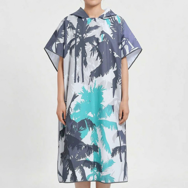 Plush, absorbent women's hooded changing towel. Tropical print beach poncho & convenient swim cover-up.