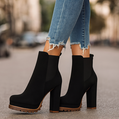 Red Ravona Rise women's block heel boots, perfect party shoes for chic, comfortable style.