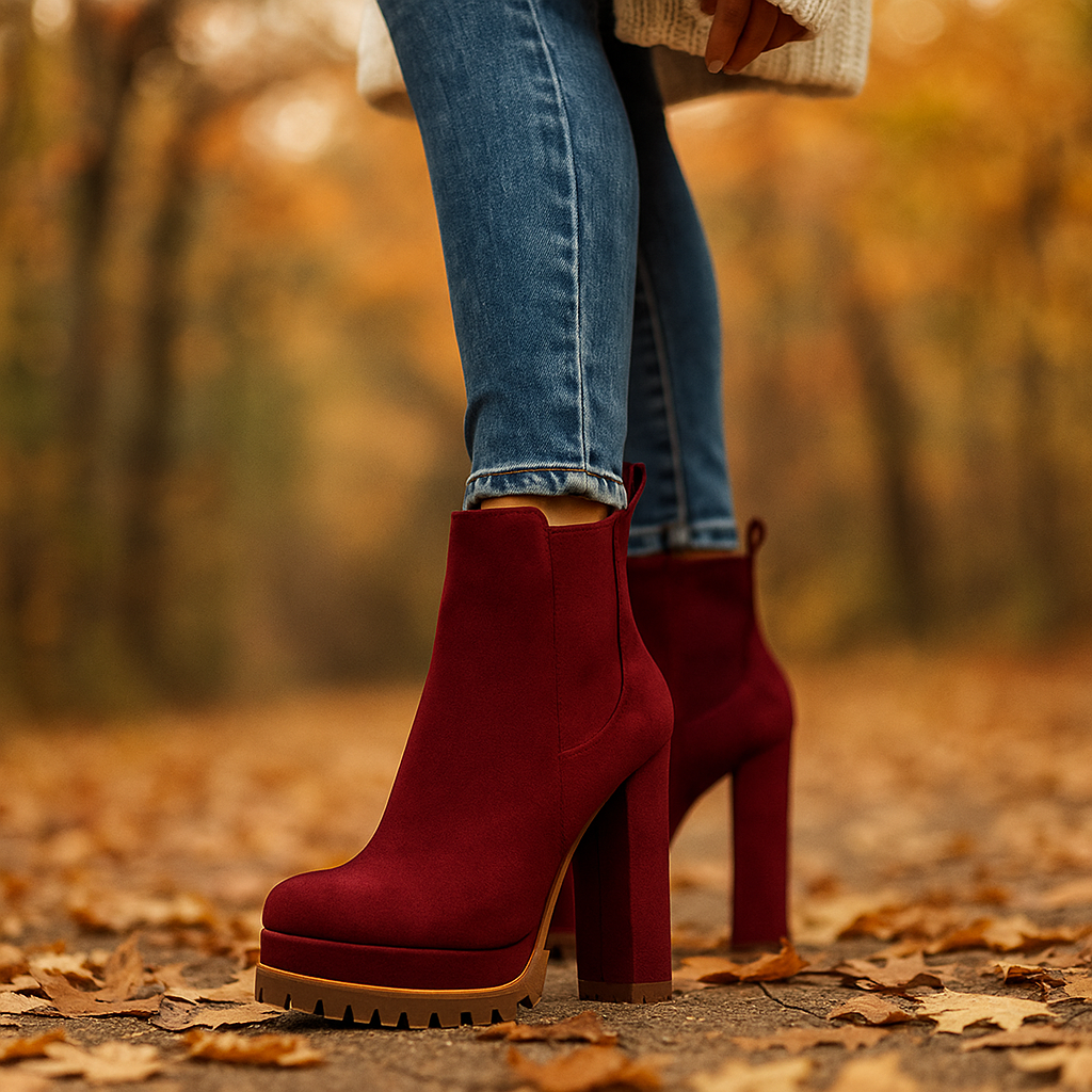 Leopard print Ravona Rise women's block heel ankle boots; trendy fashion boots with stable comfort.