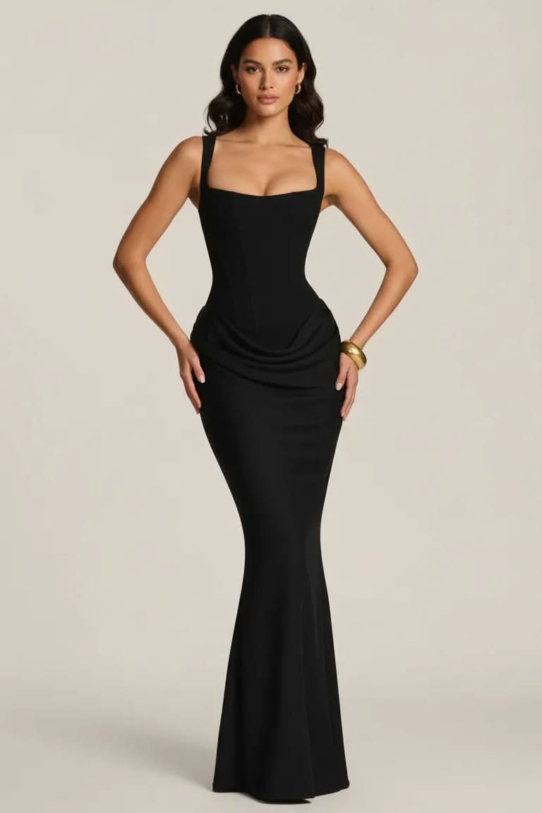 Refined women's formal midi dress, tailored for a sophisticated and elegant appearance.