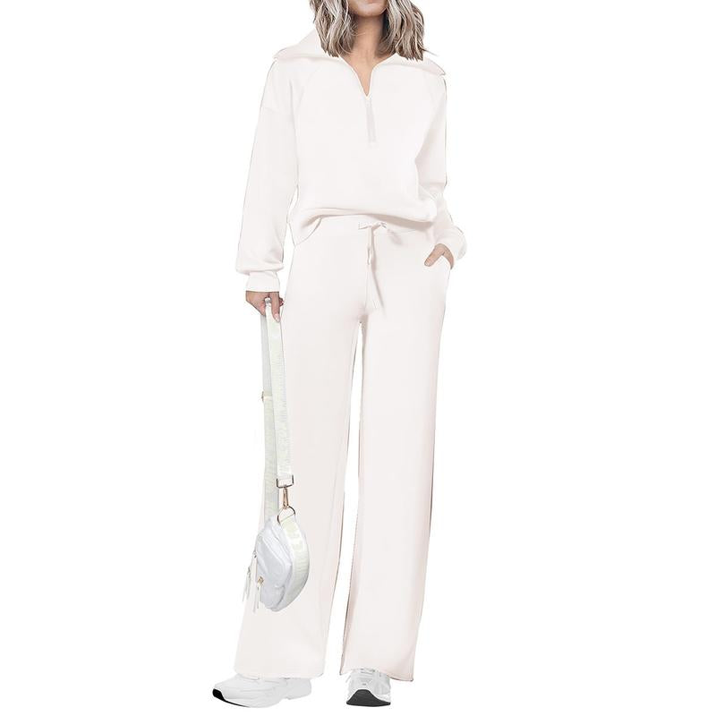 Women's half-zip wide-leg lounge set. Viscose modal two-piece for ultimate comfort & style.