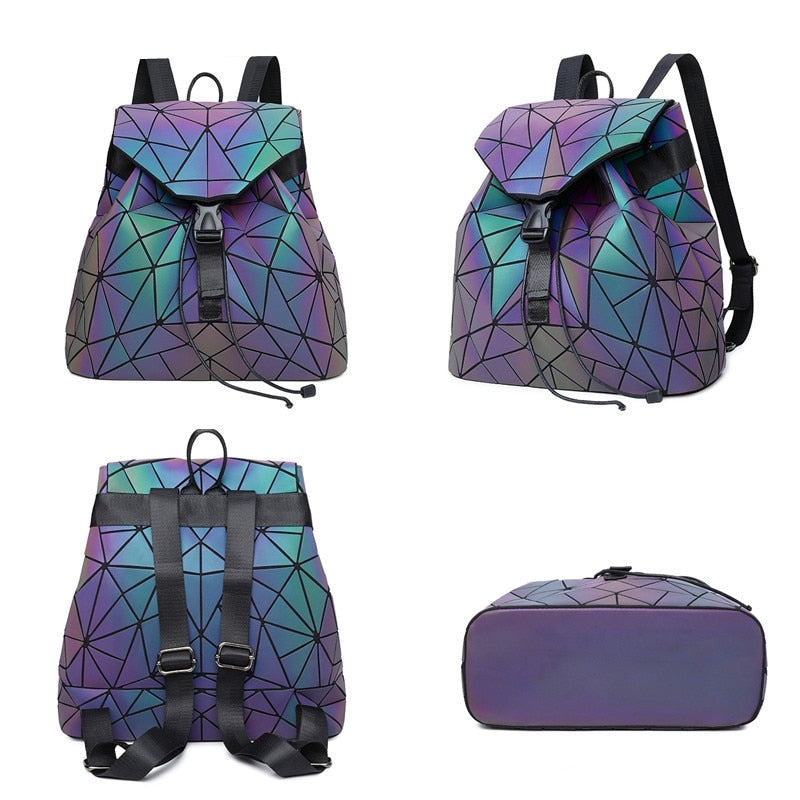 Lightweight women's geometric reflective backpack, perfect daypack for modern unique style.