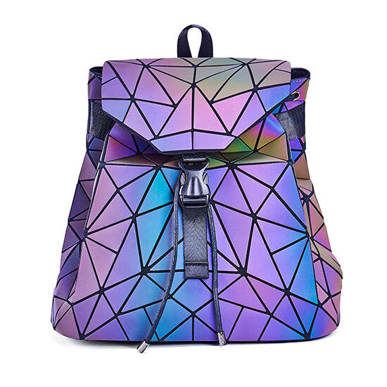 All-season women's luminous geometric backpack, a versatile color-changing fashion accessory.