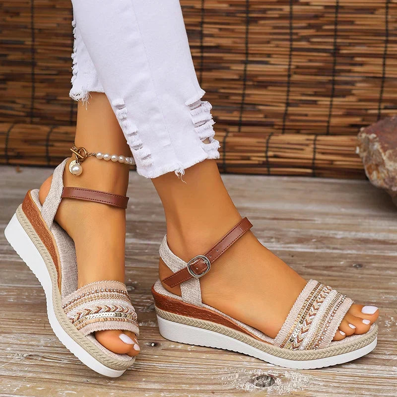 Adjustable strap women's boho sandals, ideal for beach walks, vacation, and warm weather comfort.