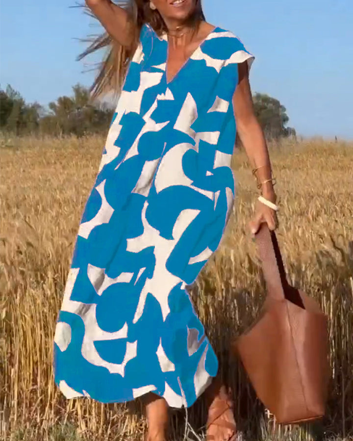 Everyday wear women's abstract dress, combining comfort with a stylish relaxed fit.