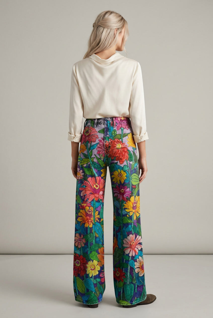 Back view of casual women's baggy jeans, highlighting the relaxed fit.