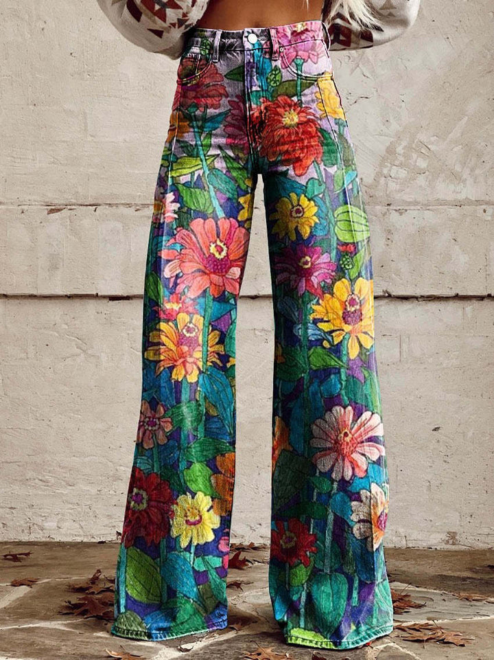 Close-up of fabric on women's relaxed fit jeans, showcasing quality denim.