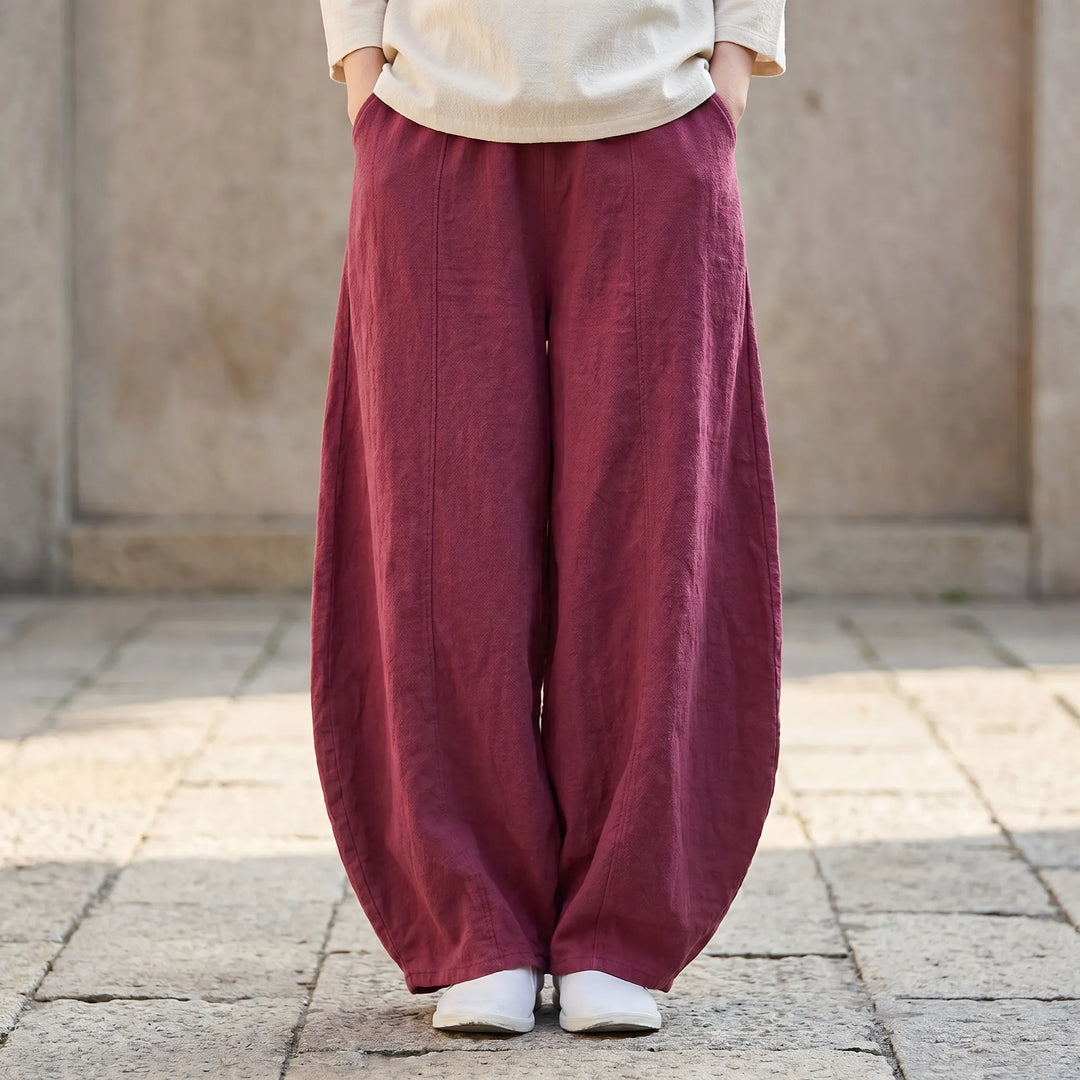 Women's relaxed fit barrel pants, wide leg, comfortable everyday casual wear.