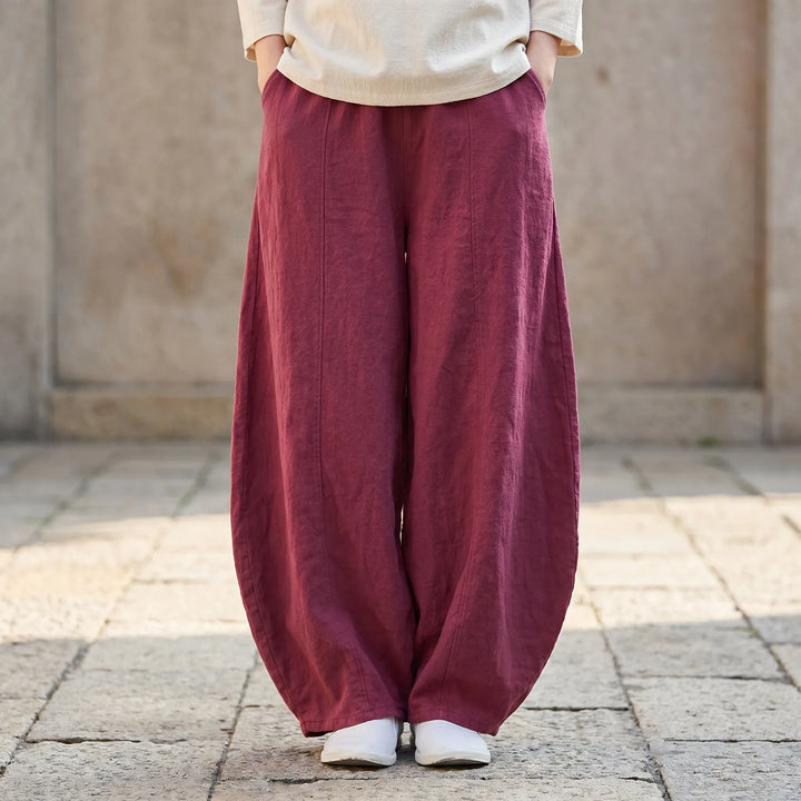 Women's relaxed fit barrel pants, wide leg, comfortable everyday casual wear.