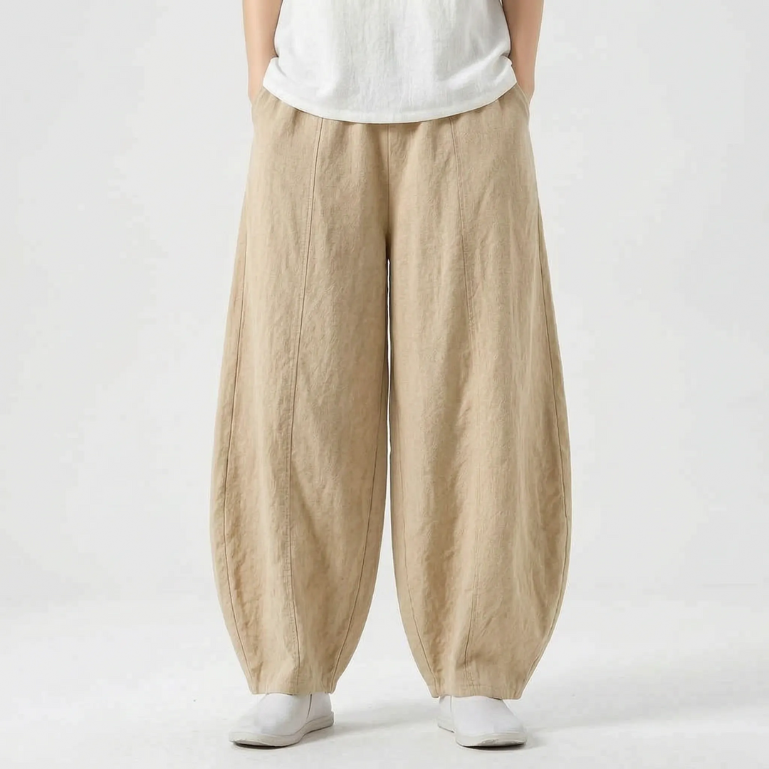 Stylish women's barrel trousers, relaxed wide leg fit, perfect for versatile spring & summer outfits.