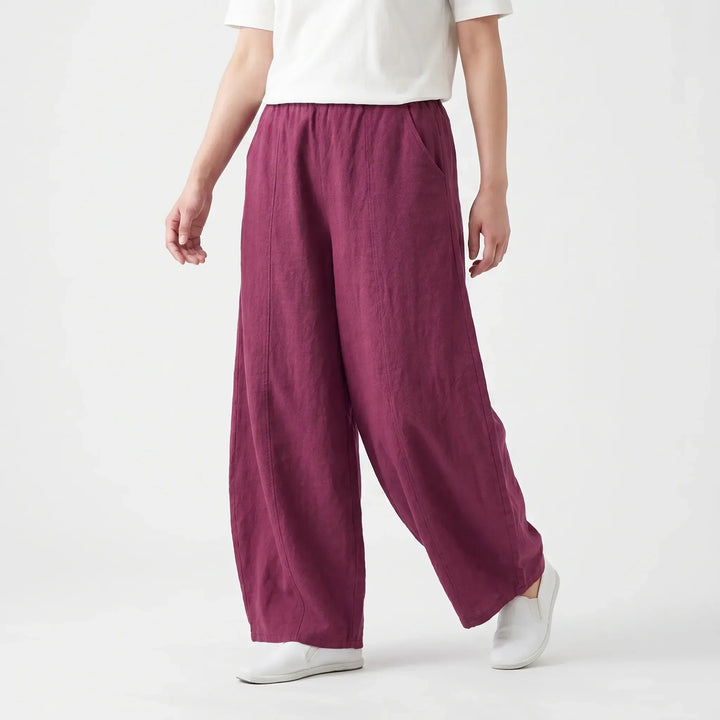 Relaxed fit barrel pants for women, wide leg, elastic waist, comfortable and stylish.