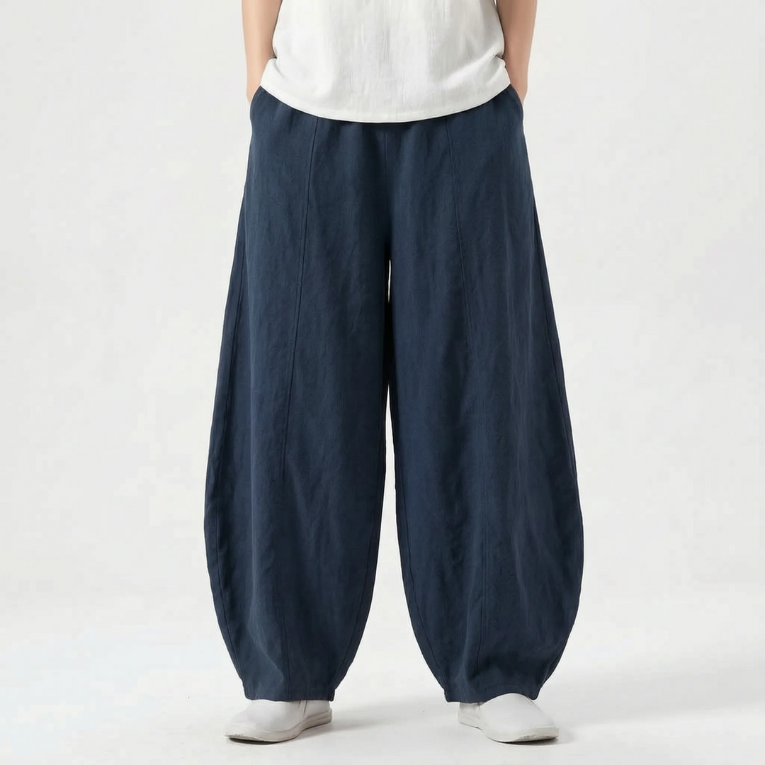 Super comfortable women's relaxed fit barrel pants, wide leg, elastic waist, everyday wear.