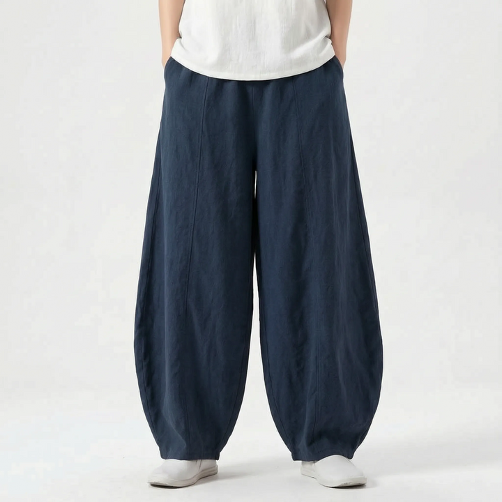 Super comfortable women's relaxed fit barrel pants, wide leg, elastic waist, everyday wear.