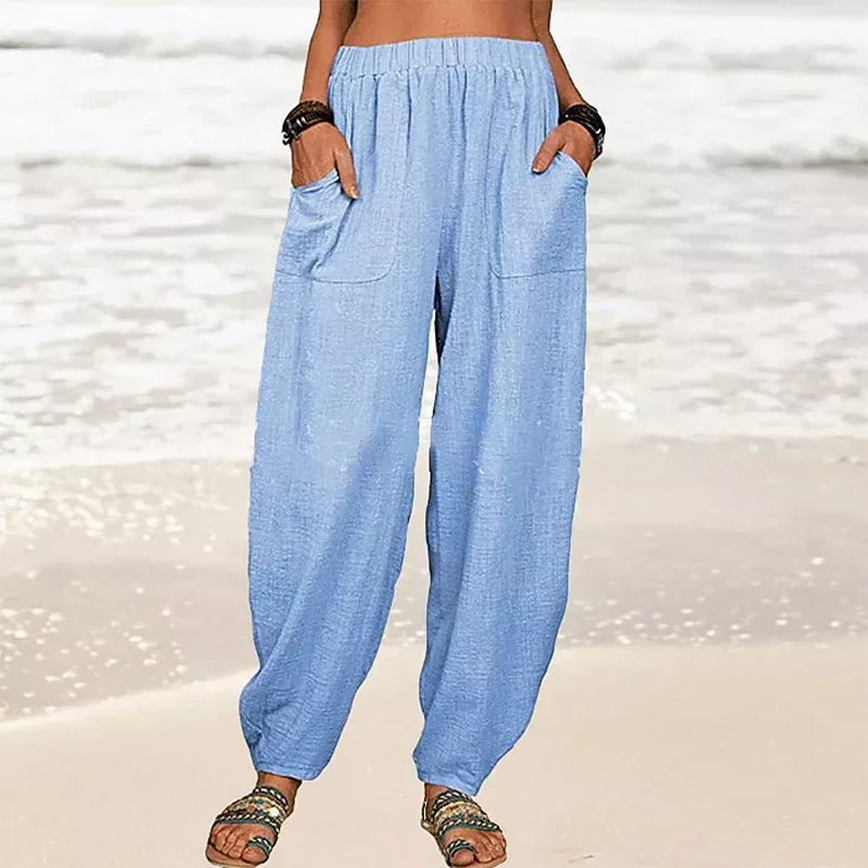 Lightweight women's beach harem pants, ideal for summer comfort, vacation wear, and a relaxed fit style.