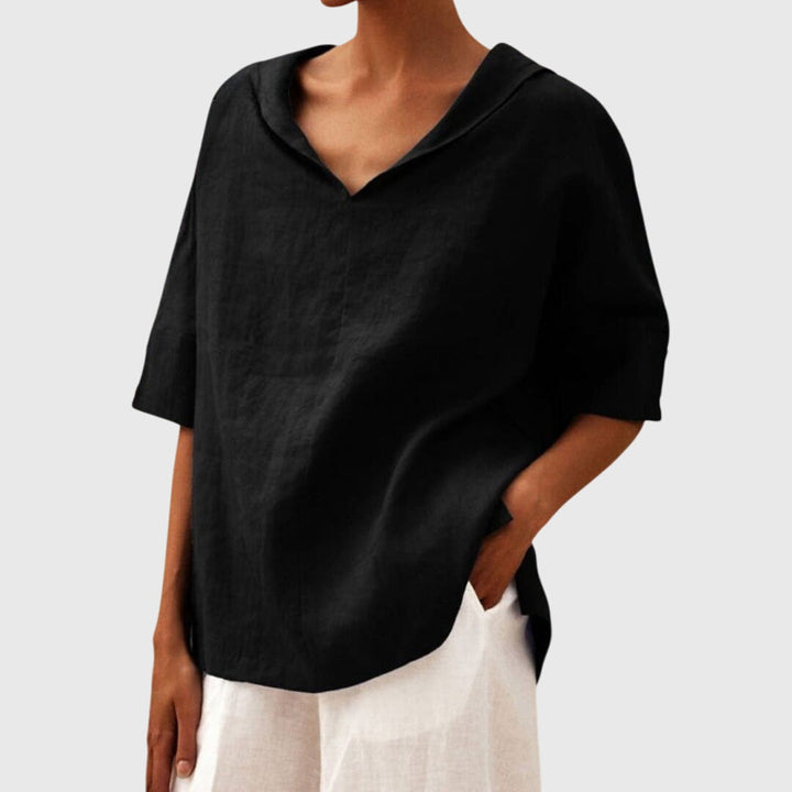 Women's relaxed fit blouse in soft fabric, perfect for casual everyday comfort & versatile styling.