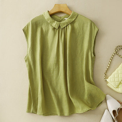 Pink women's relaxed fit top. Casual spring blouse with sculpted collar & capped sleeves.