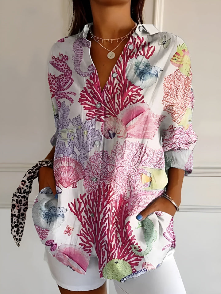 Effortless style: Women's versatile long-sleeve blouse with a flattering v-neck and relaxed fit.