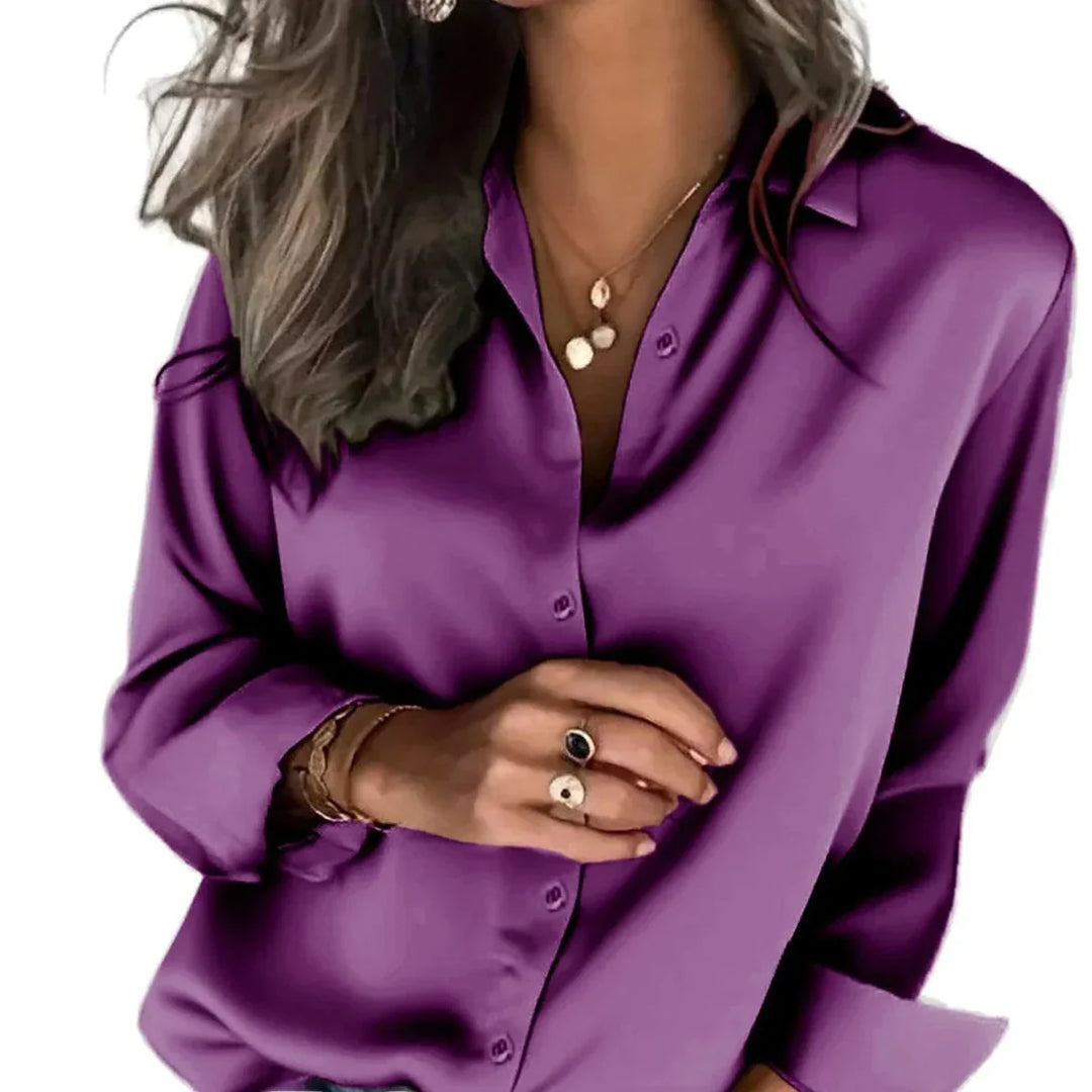 Women's relaxed fit button down shirt, a comfortable long-sleeve top for effortless, versatile style.
