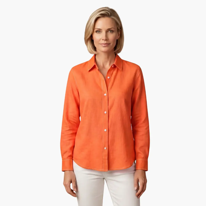 Women's relaxed fit button up shirt, long sleeve, a versatile top for timeless fashion.