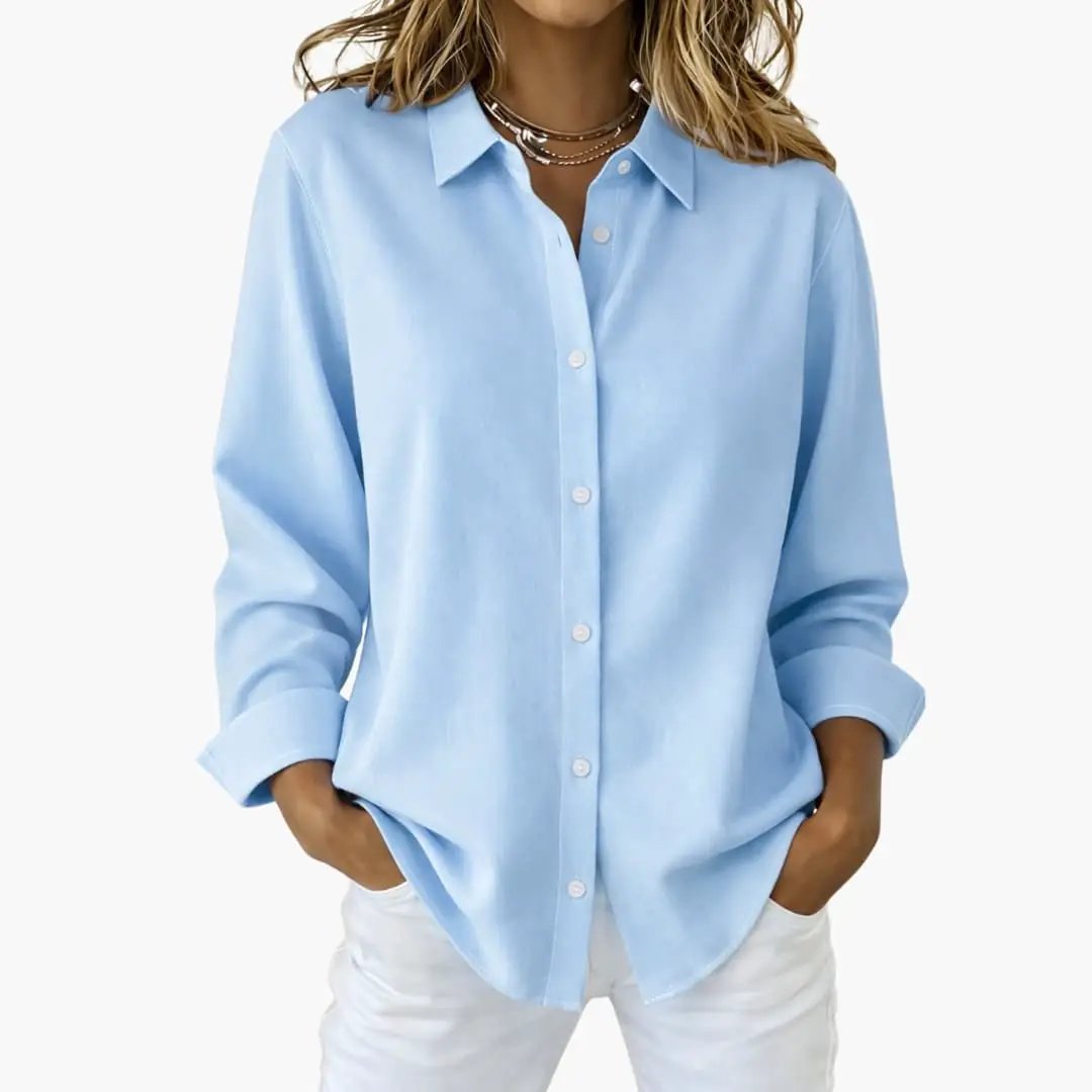 Effortless style: women's relaxed fit button up shirt, long sleeve, perfect for versatile daily wear.