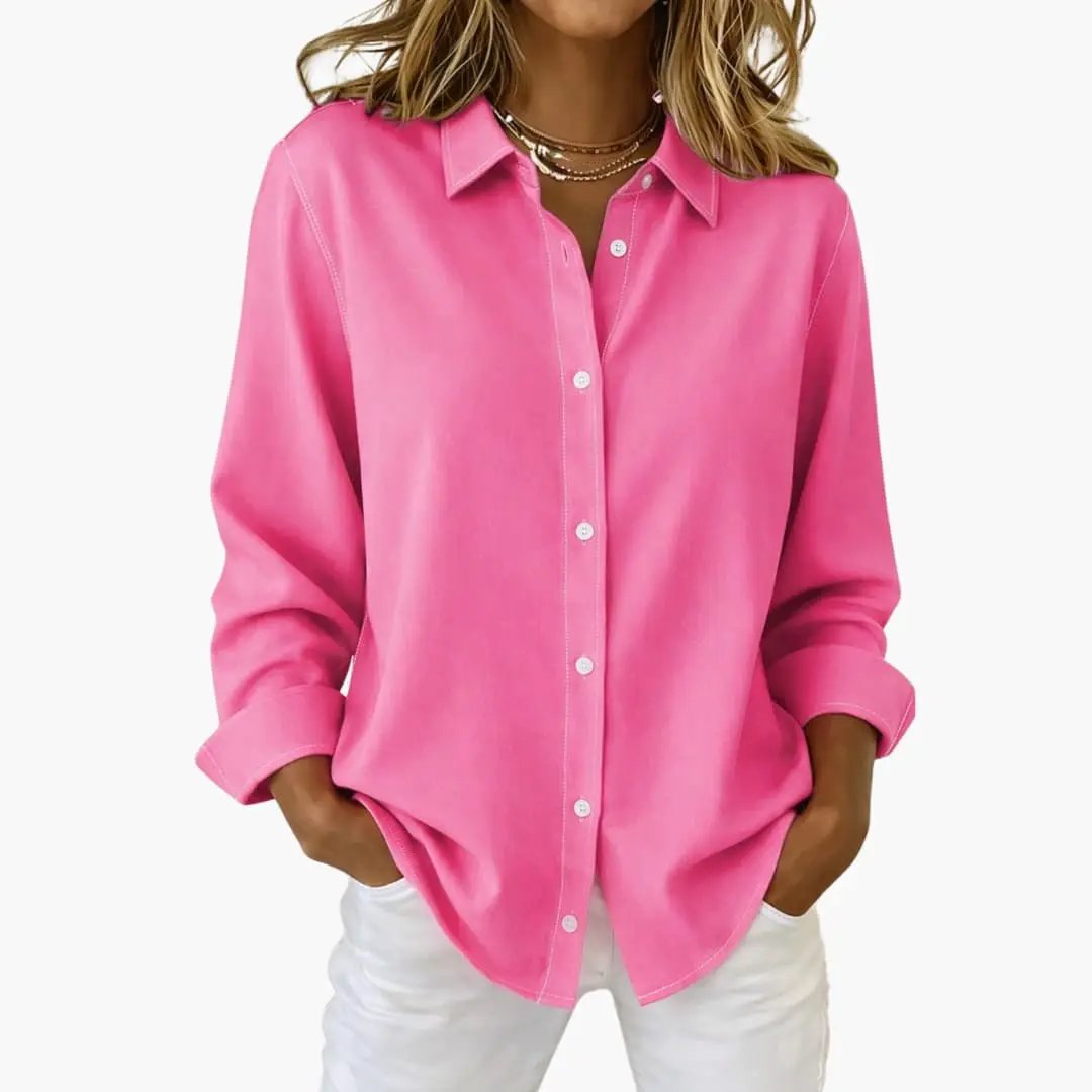 Casual women's long sleeve button up shirt, relaxed fit, ideal for everyday style and comfort.