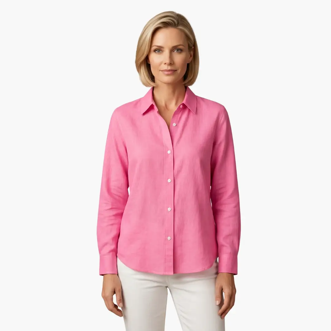 Chic women's button up blouse, relaxed fit, versatile for office wear or a professional look.