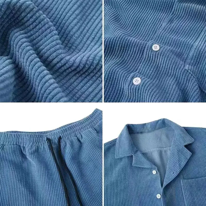 Casual women's cabana shorts & shirt set, ideal for summer fashion and beach vacations.