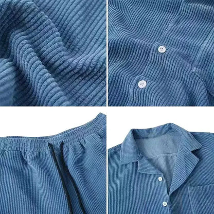 Casual women's cabana shorts & shirt set, ideal for summer fashion and beach vacations.