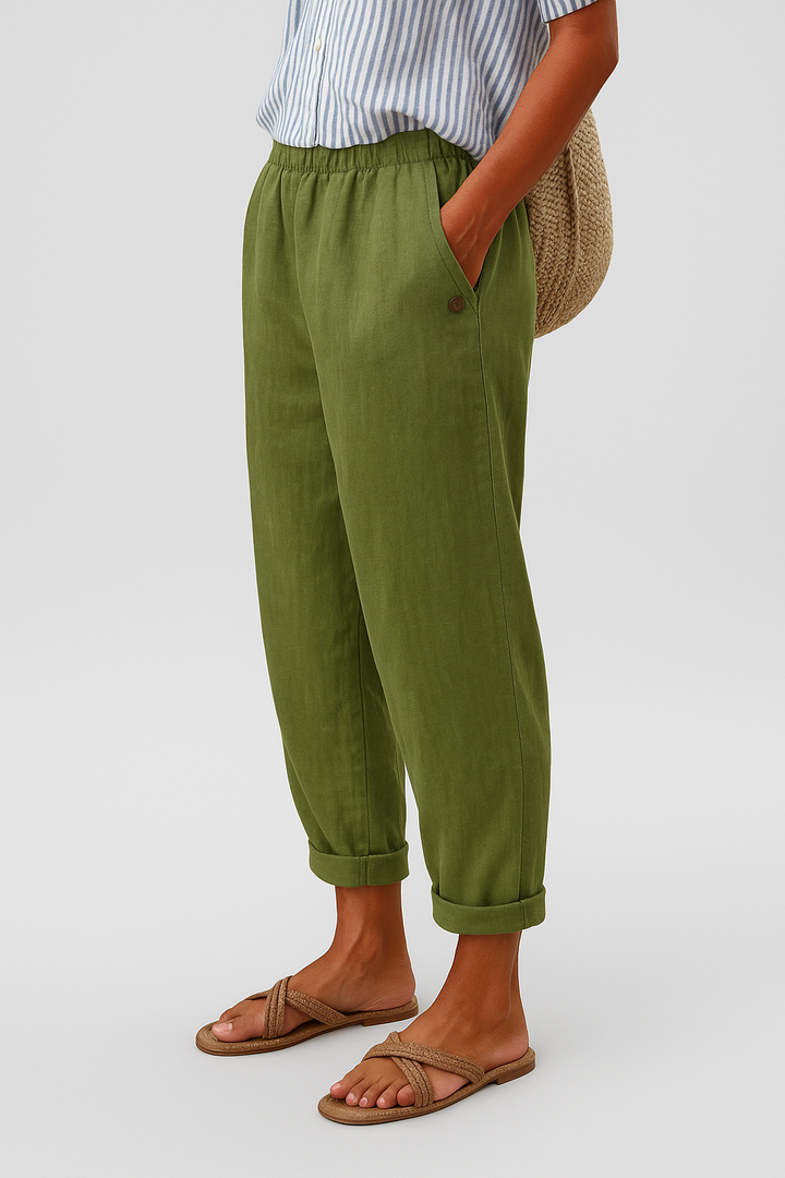 Lightweight women's ankle pants, relaxed fit for summer & spring comfort, ideal for travel or casual wear.