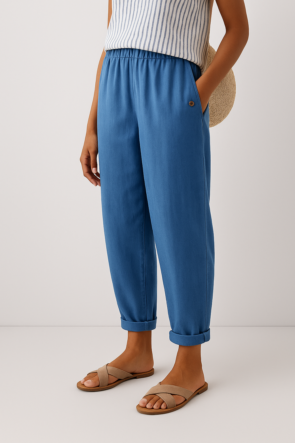 Versatile women's tapered ankle pants, relaxed fit for casual wear, travel, or effortless everyday style.