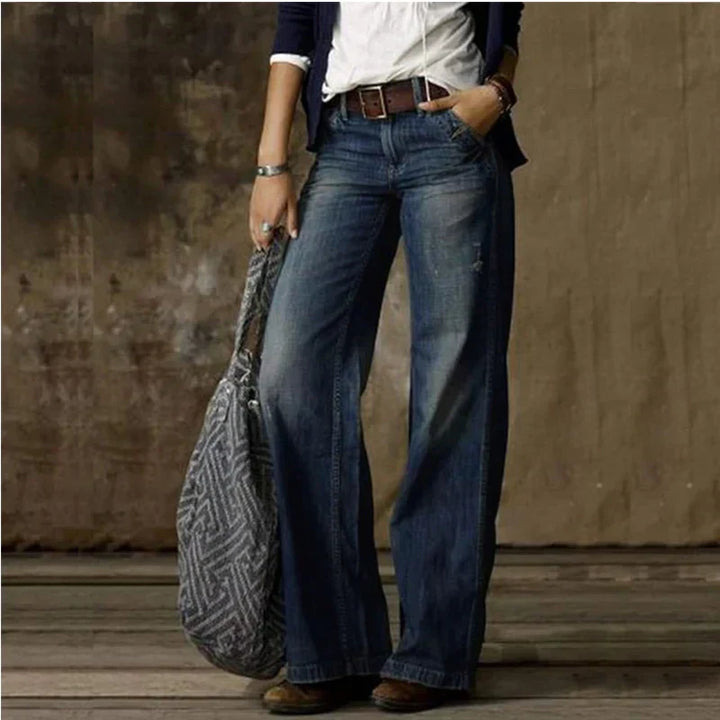 Light blue women's relaxed fit jeans, perfect for everyday comfort & casual fashion. Soft, versatile bottoms.