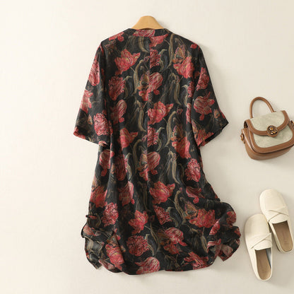 Elegant women's floral midi dress with a relaxed fit, ideal for summer fashion, casual outings & everyday wear.