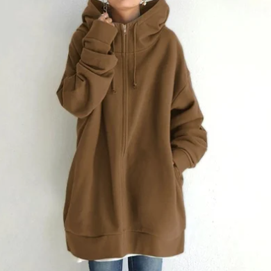Winter style women's relaxed fit full zip hoodie, a warm & comfy layering top.