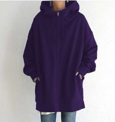 Hooded women's full zip sweatshirt, relaxed fit for everyday comfort & layering style.