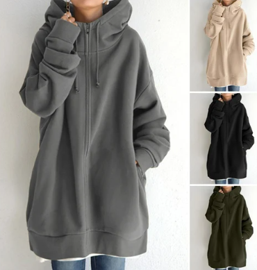 Full zip hooded sweatshirt for women, featuring a relaxed fit & versatile layering.