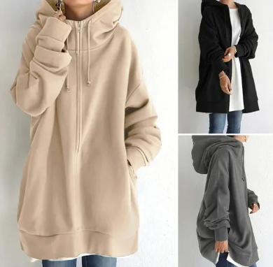 Soft & comfortable women's relaxed fit full zip hoodie, great for casual fall fashion.