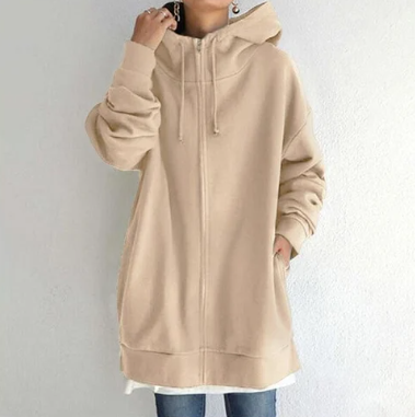 Casual women's relaxed fit full zip hoodie, essential hooded sweatshirt for everyday fashion.