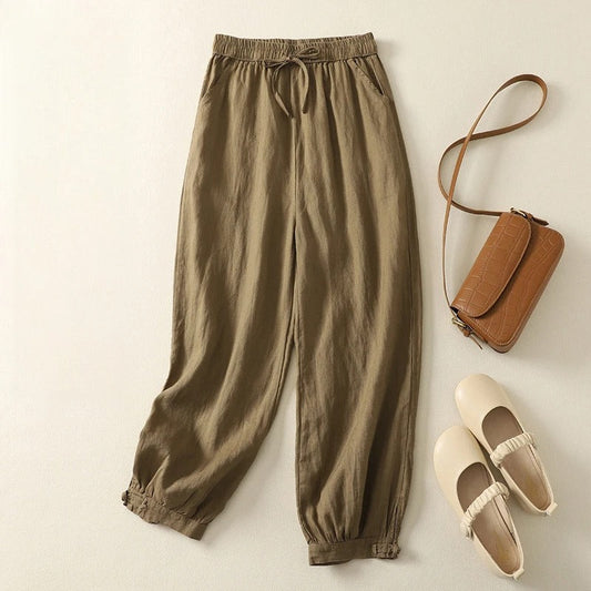 Women's relaxed fit harem pants, comfortable and flowy, perfect for casual everyday wear.