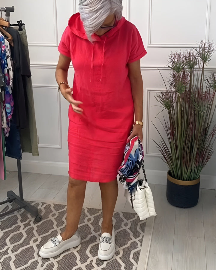 Versatile women's half-sleeve hoodie midi dress in a relaxed fit with an adjustable hood.