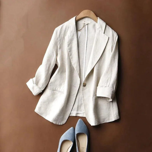Women's relaxed fit lightweight blazer in a neutral color, perfect for effortless smart casual or office style.