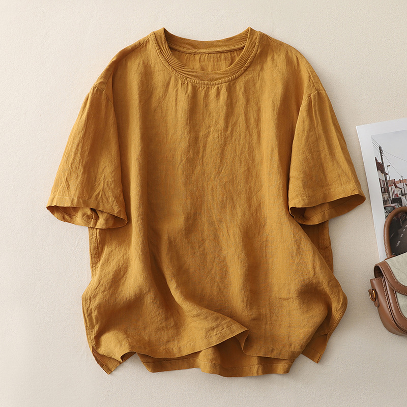 Ultra-comfortable women's relaxed fit tee, crafted from a lightweight & breathable linen blend for summer.