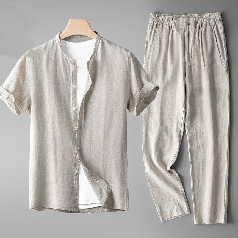 Women's relaxed fit linen blend top and pant set in a soft, breathable fabric. Perfect for casual summer wear.