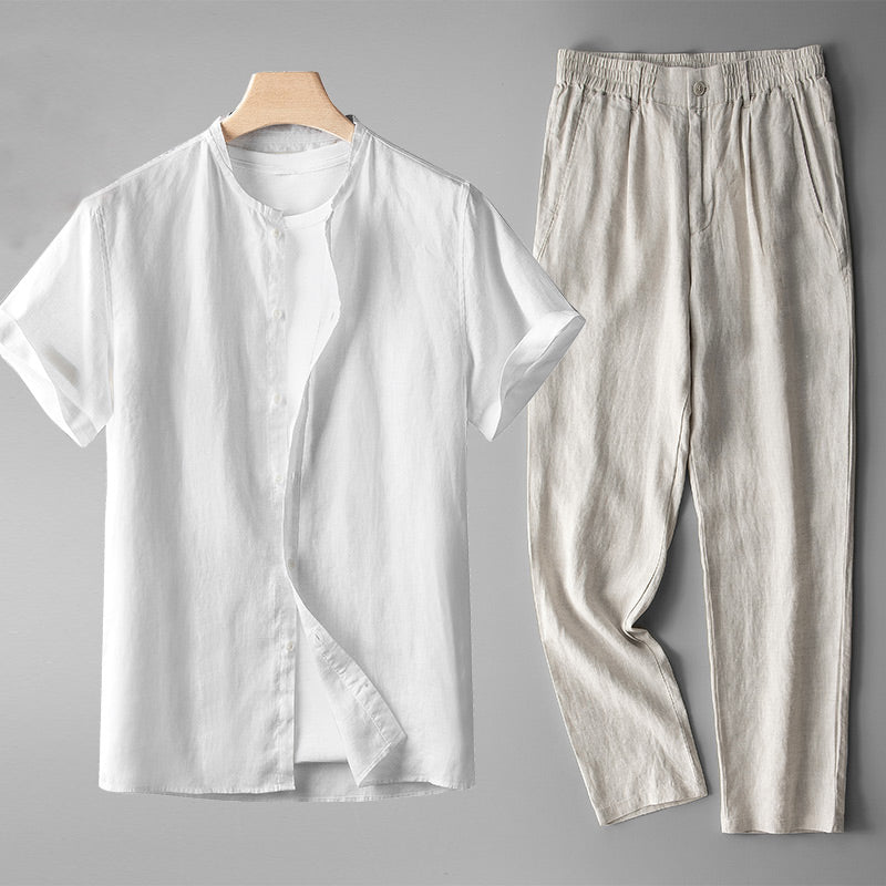 Breathable linen blend women's casual set. Relaxed fit top & pants offer ultimate comfort for summer style.
