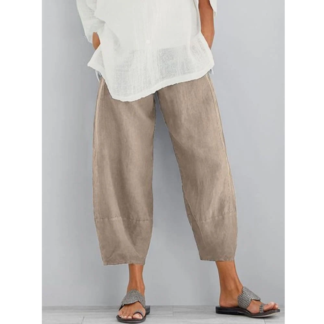 Versatile women's relaxed fit linen leisure pants, offering effortless comfort for casual daily wear.