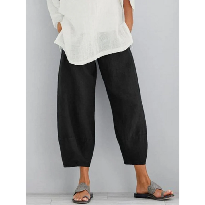Casual women's linen leisure pants, relaxed fit for versatile everyday wear & summer comfort.