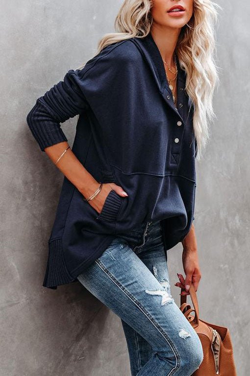 Soft women's pullover tunic hoodie. Longline relaxed fit sweatshirt for versatile casual styling.