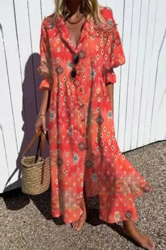 Comfortable women's relaxed fit maxi dress. Enjoy the flowy silhouette, ideal for spring fashion and warm weather.