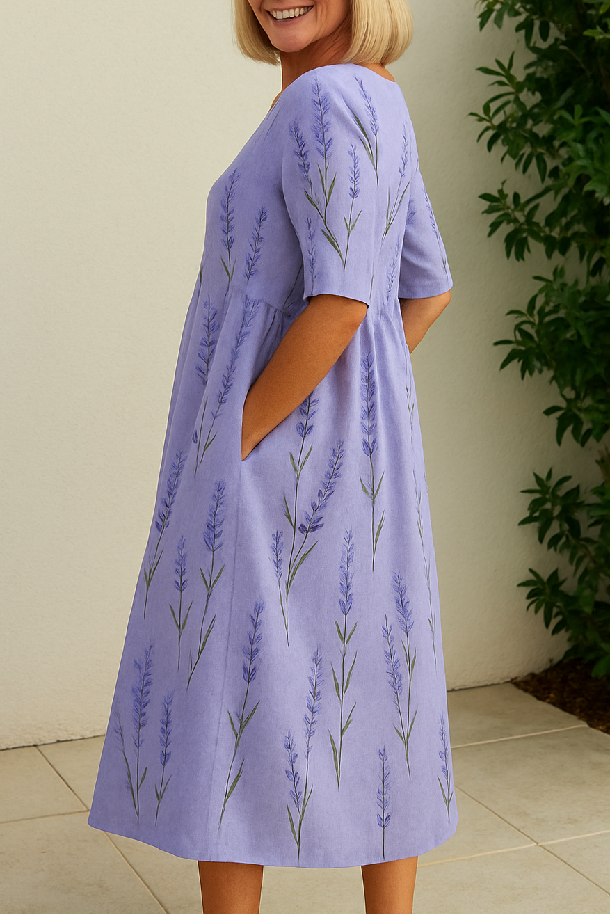 Modest 3/4 sleeve midi dress for women, offering a relaxed fit and effortless comfort for daily wear.